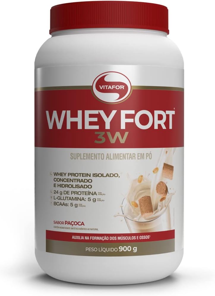 Imagem do produto Vitafor Suplemento alimentar Whey Fort 3W sabor paçoca (900g)