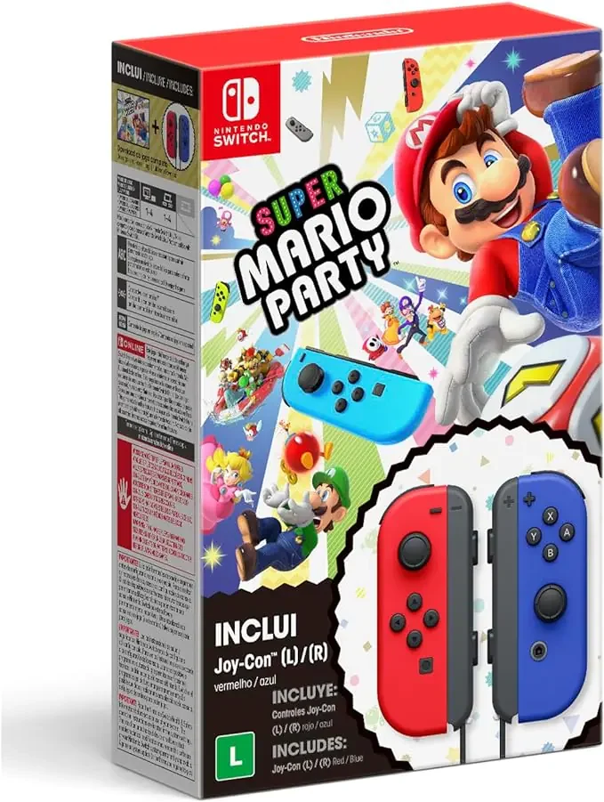 Imagem do produto Joy-Con Azul e Vermelho Neon + Mario Party Digital